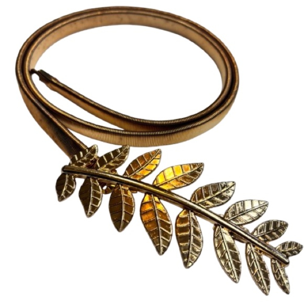 Vintage Copper Tone Leaf Snake Belt Boho Goddess Stretch Metal
